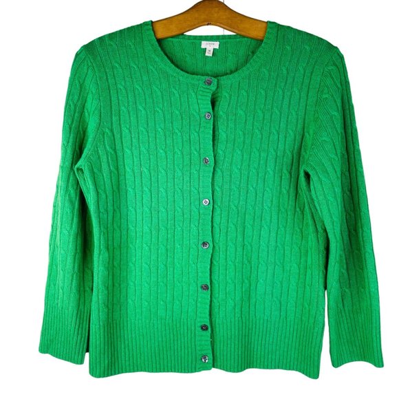 J. Crew Sweaters J Crew Cable Knit Cardigan Sweater Button Front Wool Cashmere Green Womens